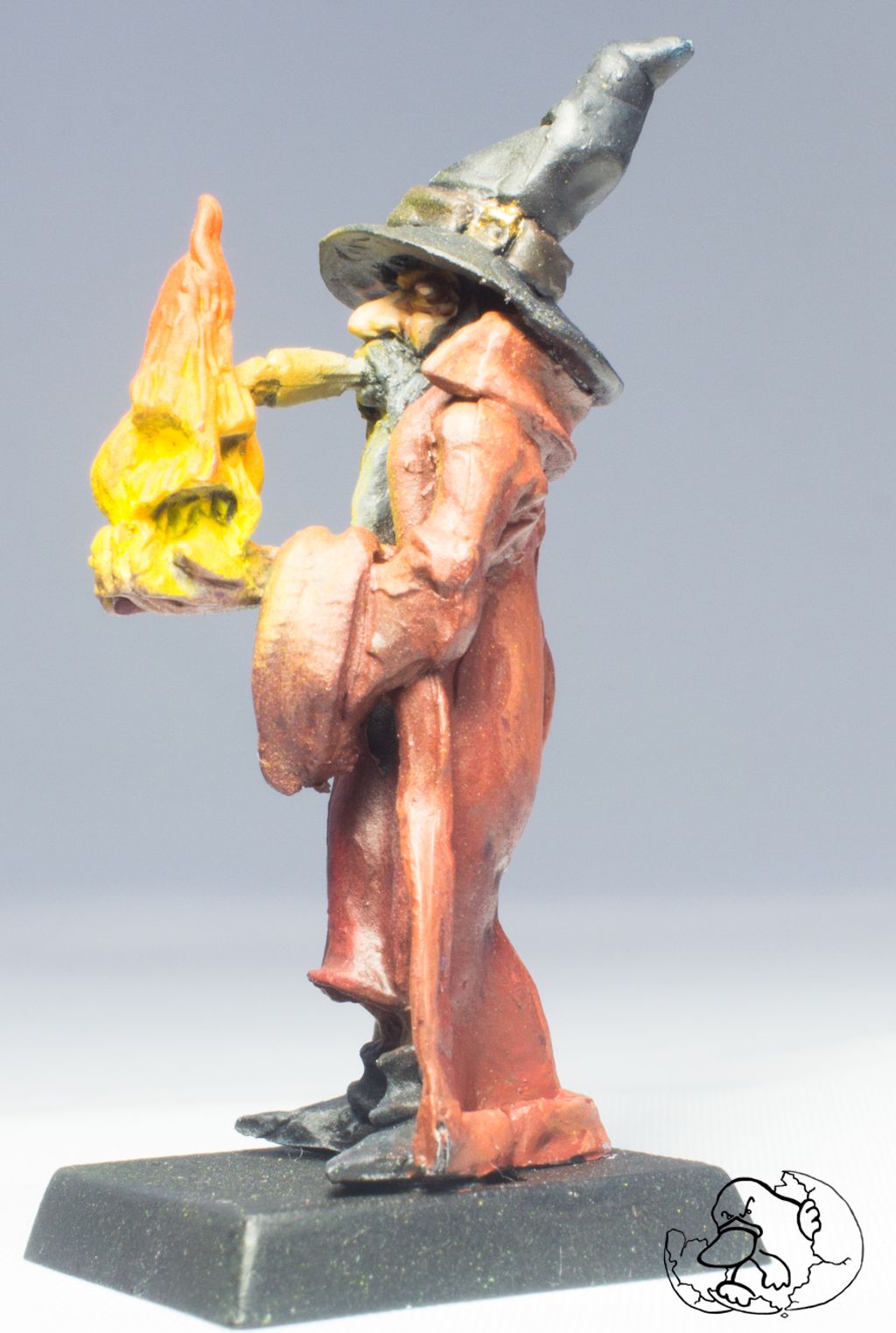 human fire magician miniature for wargames or role playing games created by the platypus egg