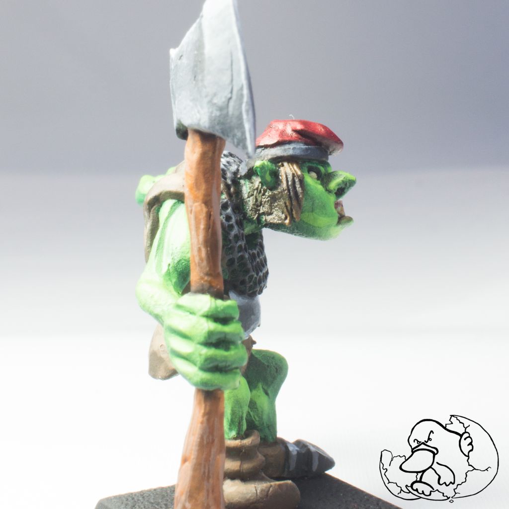 metal mini of a goblin savage warrior for role playing games and wargames