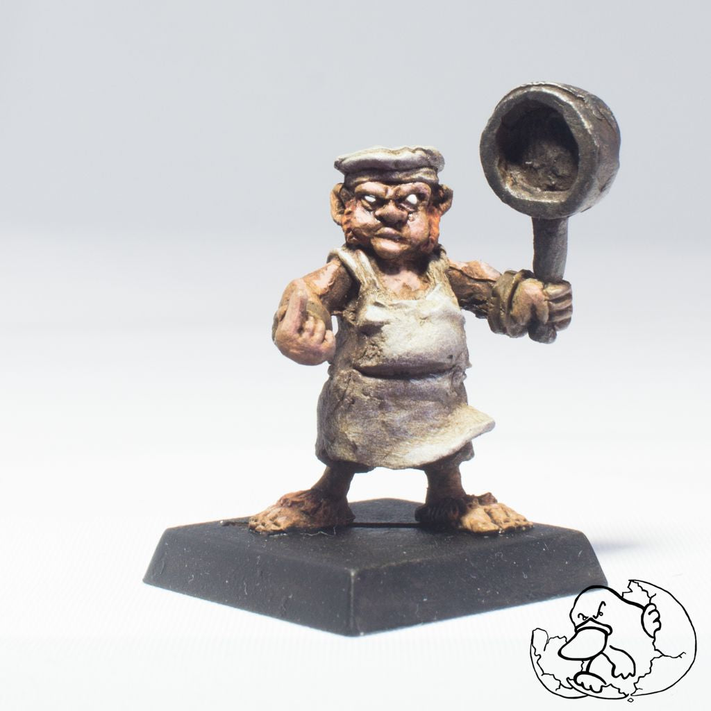 cook adventurer halfling metal mini painted in 28mm ideal for any cool epic fantasy role playing game or wargame but not for dungeon games created by the platypuss egg