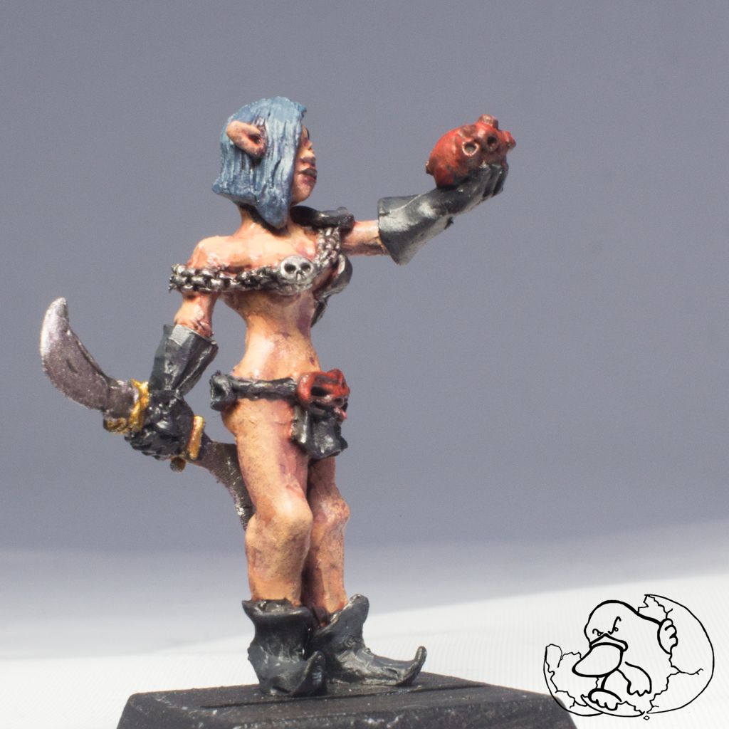 rip out hearts dark elf girl warrior or rogue painted metal mini for role playing game and wargame