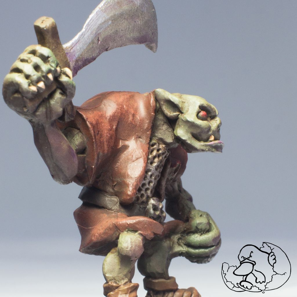 detail of a orc minion 28mm pewter miniature ideal for role playing gamers and wargamers